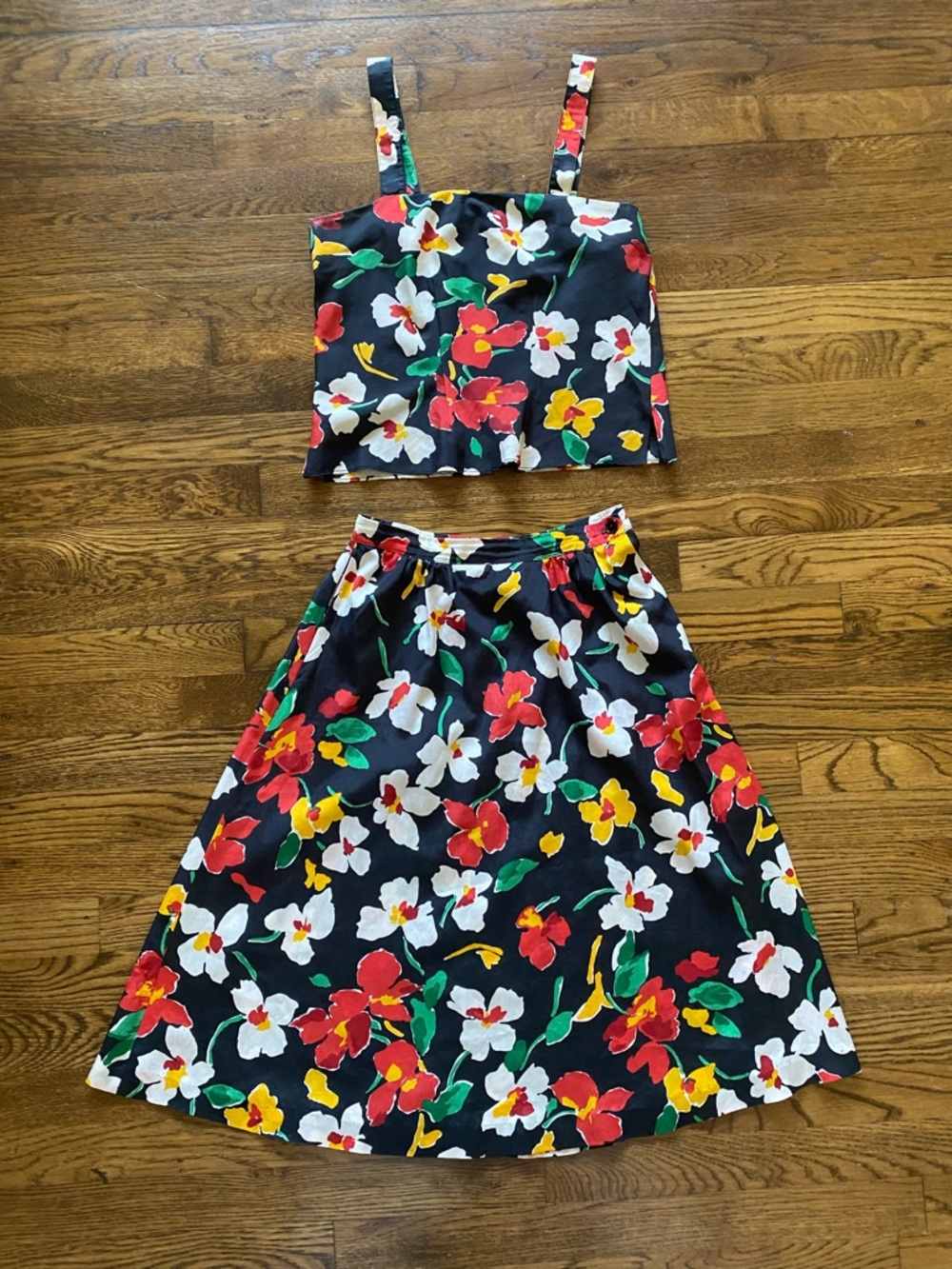 Vintage Matching Floral Skirt and Blouse Set